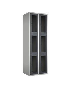 Metalen locker met 6 vakken en plexiglas deuren - H.180 x B.60 cm Lichtgrijs (RAL7035) Antraciet (RAL7024)
