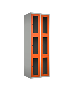 Metalen locker met 6 vakken en plexiglas deuren - H.180 x B.60 cm Lichtgrijs (RAL7035) Oranje (RAL2004)