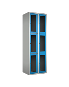 Metalen locker met 6 vakken en plexiglas deuren - H.180 x B.60 cm Lichtgrijs (RAL7035) Lichtblauw (RAL5015)