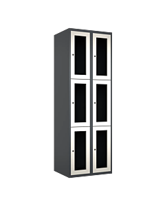 Metalen locker met 6 vakken en plexiglas deuren - H.180 x B.60 cm Antraciet (RAL7024) Wit (RAL9010)