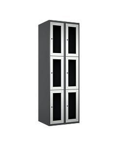 Metalen locker met 6 vakken en plexiglas deuren - H.180 x B.60 cm Antraciet (RAL7024) Lichtgrijs (RAL7035)