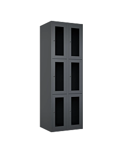 Metalen locker met 6 vakken en plexiglas deuren - H.180 x B.60 cm Antraciet (RAL7024) Antraciet (RAL7024)