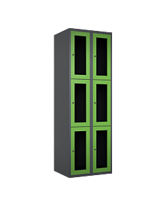 Metalen locker met 6 vakken en plexiglas deuren - H.180 x B.60 cm Antraciet (RAL7024) Groen (RAL6018)