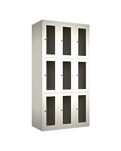 Metalen locker met 9 vakken en plexiglas deuren - H.180 x B.90 cm Wit (RAL9010) Wit (RAL9010)