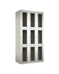 Metalen locker met 9 vakken en plexiglas deuren - H.180 x B.90 cm Wit (RAL9010) Lichtgrijs (RAL7035)