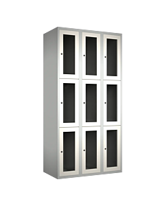 Metalen locker met 9 vakken en plexiglas deuren - H.180 x B.90 cm Lichtgrijs (RAL7035) Wit (RAL9010)