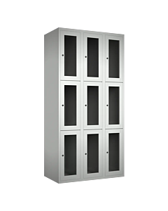 Metalen locker met 9 vakken en plexiglas deuren - H.180 x B.90 cm Lichtgrijs (RAL7035) Lichtgrijs (RAL7035)