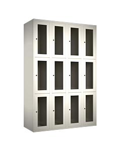 Metalen locker met 12 vakken en plexiglas deuren - H.180 x B.120 cm Wit (RAL9010) Wit (RAL9010)
