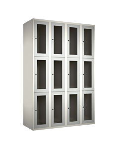 Metalen locker met 12 vakken en plexiglas deuren - H.180 x B.120 cm Wit (RAL9010) Lichtgrijs (RAL7035)