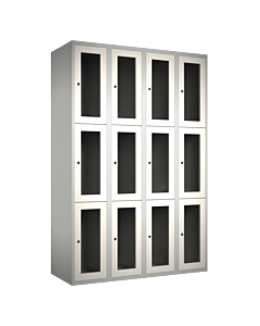 Metalen locker met 12 vakken en plexiglas deuren - H.180 x B.120 cm Lichtgrijs (RAL7035) Wit (RAL9010)