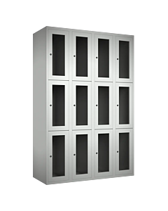 Metalen locker met 12 vakken en plexiglas deuren - H.180 x B.120 cm Lichtgrijs (RAL7035) Lichtgrijs (RAL7035)