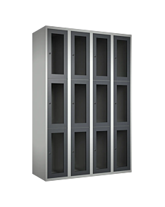 Metalen locker met 12 vakken en plexiglas deuren - H.180 x B.120 cm Lichtgrijs (RAL7035) Antraciet (RAL7024)