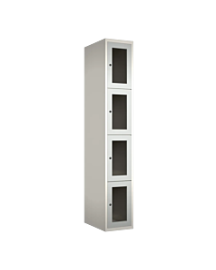 Metalen locker met 4 vakken en plexiglas deuren - H.180 x B.30 cm Wit (RAL9010) Lichtgrijs (RAL7035)