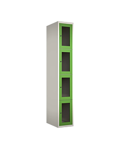 Metalen locker met 4 vakken en plexiglas deuren - H.180 x B.30 cm Wit (RAL9010) Groen (RAL6018)