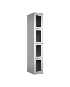 Metalen locker met 4 vakken en plexiglas deuren - H.180 x B.30 cm Lichtgrijs (RAL7035) Lichtgrijs (RAL7035)