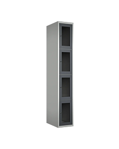 Metalen locker met 4 vakken en plexiglas deuren - H.180 x B.30 cm Lichtgrijs (RAL7035) Antraciet (RAL7024)
