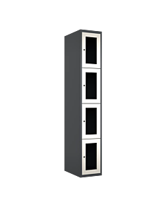 Metalen locker met 4 vakken en plexiglas deuren - H.180 x B.30 cm Antraciet (RAL7024) Wit (RAL9010)