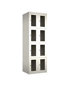 Metalen locker met 8 vakken en plexiglas deuren - H.180 x B.60 cm Wit (RAL9010) Wit (RAL9010)