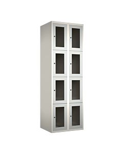 Metalen locker met 8 vakken en plexiglas deuren - H.180 x B.60 cm Wit (RAL9010) Lichtgrijs (RAL7035)