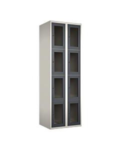 Metalen locker met 8 vakken en plexiglas deuren - H.180 x B.60 cm Wit (RAL9010) Antraciet (RAL7024)