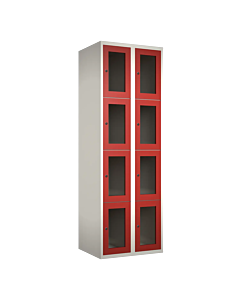 Metalen locker met 8 vakken en plexiglas deuren - H.180 x B.60 cm Wit (RAL9010) Rood (RAL3000)