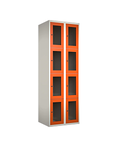 Metalen locker met 8 vakken en plexiglas deuren - H.180 x B.60 cm Wit (RAL9010) Oranje (RAL2004)