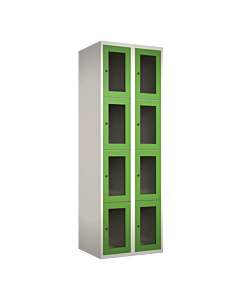 Metalen locker met 8 vakken en plexiglas deuren - H.180 x B.60 cm Wit (RAL9010) Groen (RAL6018)