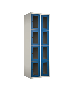 Metalen locker met 8 vakken en plexiglas deuren - H.180 x B.60 cm Wit (RAL9010) Blauw (RAL5010)