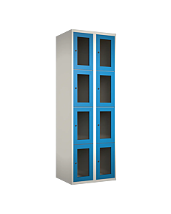Metalen locker met 8 vakken en plexiglas deuren - H.180 x B.60 cm Wit (RAL9010) Lichtblauw (RAL5015)
