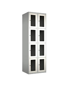Metalen locker met 8 vakken en plexiglas deuren - H.180 x B.60 cm Lichtgrijs (RAL7035) Wit (RAL9010)