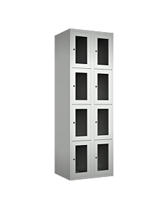 Metalen locker met 8 vakken en plexiglas deuren - H.180 x B.60 cm Lichtgrijs (RAL7035) Lichtgrijs (RAL7035)