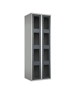 Metalen locker met 8 vakken en plexiglas deuren - H.180 x B.60 cm Lichtgrijs (RAL7035) Antraciet (RAL7024)