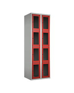 Metalen locker met 8 vakken en plexiglas deuren - H.180 x B.60 cm Lichtgrijs (RAL7035) Rood (RAL3000)