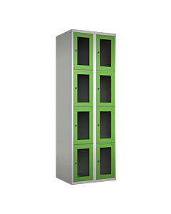 Metalen locker met 8 vakken en plexiglas deuren - H.180 x B.60 cm Lichtgrijs (RAL7035) Groen (RAL6018)
