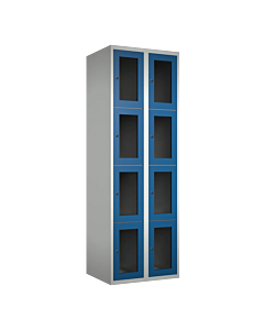 Metalen locker met 8 vakken en plexiglas deuren - H.180 x B.60 cm Lichtgrijs (RAL7035) Blauw (RAL5010)