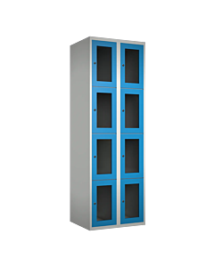 Metalen locker met 8 vakken en plexiglas deuren - H.180 x B.60 cm Lichtgrijs (RAL7035) Lichtblauw (RAL5015)