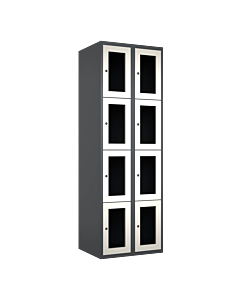Metalen locker met 8 vakken en plexiglas deuren - H.180 x B.60 cm Antraciet (RAL7024) Wit (RAL9010)