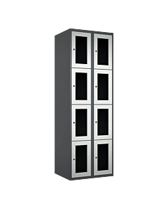 Metalen locker met 8 vakken en plexiglas deuren - H.180 x B.60 cm Antraciet (RAL7024) Lichtgrijs (RAL7035)