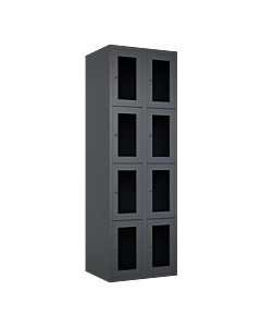 Metalen locker met 8 vakken en plexiglas deuren - H.180 x B.60 cm Antraciet (RAL7024) Antraciet (RAL7024)