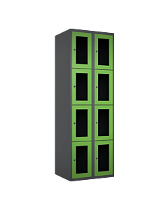 Metalen locker met 8 vakken en plexiglas deuren - H.180 x B.60 cm Antraciet (RAL7024) Groen (RAL6018)