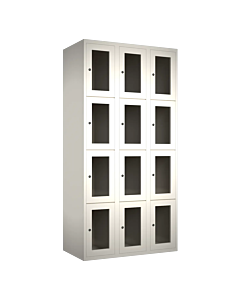 Metalen locker met 12 vakken en plexiglas deuren - H.180 x B.90 cm Wit (RAL9010) Wit (RAL9010)