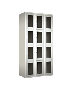 Metalen locker met 12 vakken en plexiglas deuren - H.180 x B.90 cm Wit (RAL9010) Lichtgrijs (RAL7035)