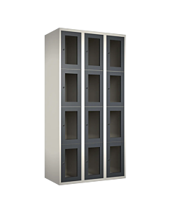 Metalen locker met 12 vakken en plexiglas deuren - H.180 x B.90 cm Wit (RAL9010) Antraciet (RAL7024)
