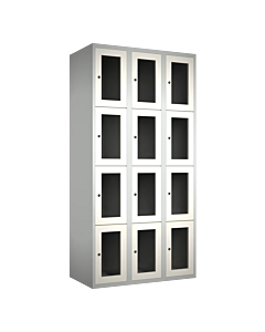 Metalen locker met 12 vakken en plexiglas deuren - H.180 x B.90 cm Lichtgrijs (RAL7035) Wit (RAL9010)