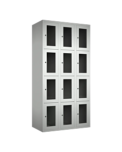 Metalen locker met 12 vakken en plexiglas deuren - H.180 x B.90 cm Lichtgrijs (RAL7035) Lichtgrijs (RAL7035)
