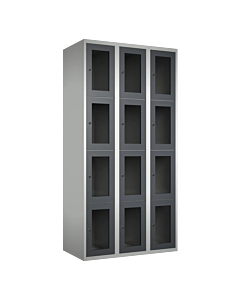 Metalen locker met 12 vakken en plexiglas deuren - H.180 x B.90 cm Lichtgrijs (RAL7035) Antraciet (RAL7024)