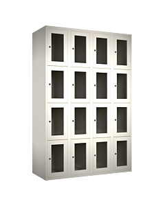 Metalen locker met 16 vakken en plexiglas deuren - H.180 x B.120 cm Wit (RAL9010) Wit (RAL9010)