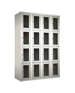 Metalen locker met 16 vakken en plexiglas deuren - H.180 x B.120 cm Wit (RAL9010) Lichtgrijs (RAL7035)