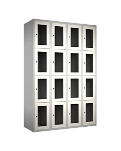 Metalen locker met 16 vakken en plexiglas deuren - H.180 x B.120 cm Lichtgrijs (RAL7035) Wit (RAL9010)