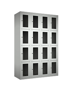 Metalen locker met 16 vakken en plexiglas deuren - H.180 x B.120 cm Lichtgrijs (RAL7035) Lichtgrijs (RAL7035)